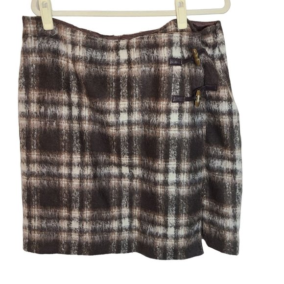 Pendleton Womens Brown Plaid Wool Mohair Blend Leather Trim Mini Skirt Lined - Picture 1 of 7